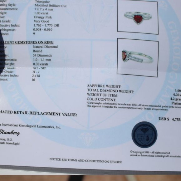 Certified Padparadscha Sapphire 1.00ct Ring - Picture 7 of 9